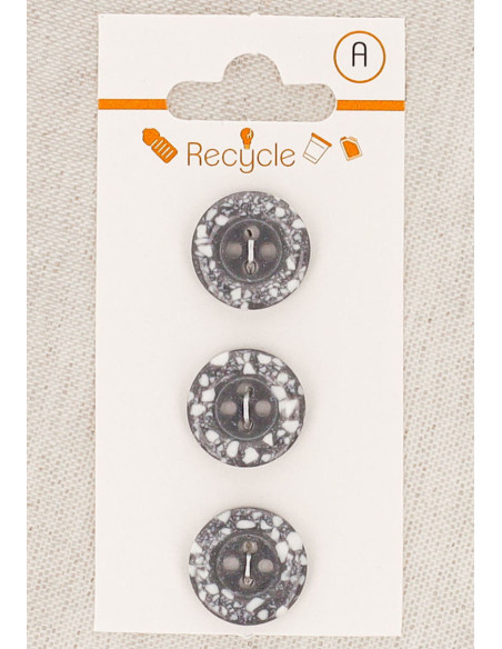 Karte mit 3 grauen Knöpfen 15 mm 4 Löcher - Gerollter Rand