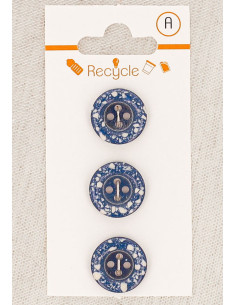 Karte mit 3 Jeansblau-Knöpfen 15 mm 4 Löcher - Gerollter Rand