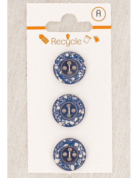 Karte mit 3 Jeansblau-Knöpfen 15 mm 4 Löcher - Gerollter Rand