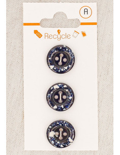 Karte mit 3 marineblauen Knöpfen, 15 mm, 4 Löcher - Gerollter Rand