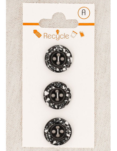 Karte mit 3 schwarzen Knöpfen 15 mm 4 Löcher - Gerollter Rand
