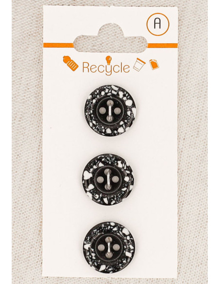 Karte mit 3 schwarzen Knöpfen 15 mm 4 Löcher - Gerollter Rand