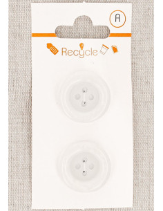 Karte mit 2 weißen Knöpfen 20 mm 4 Löcher - Gerollter Rand