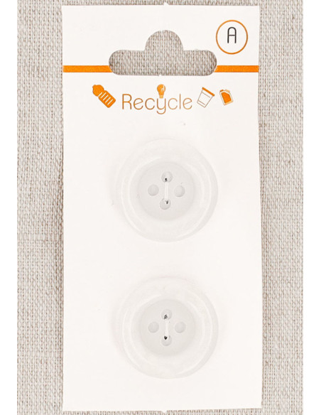 Karte mit 2 weißen Knöpfen 20 mm 4 Löcher - Gerollter Rand
