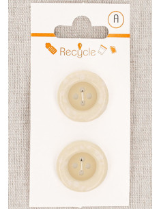 Karte mit 2 cremefarbenen Knöpfen, 20 mm, 4 Löcher - Gerollter Rand