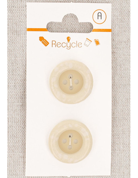 Karte mit 2 cremefarbenen Knöpfen, 20 mm, 4 Löcher - Gerollter Rand