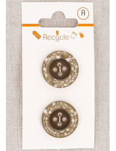 Karte mit 2 taupefarbenen Knöpfen, 20 mm, 4 Löcher - Gerollter Rand