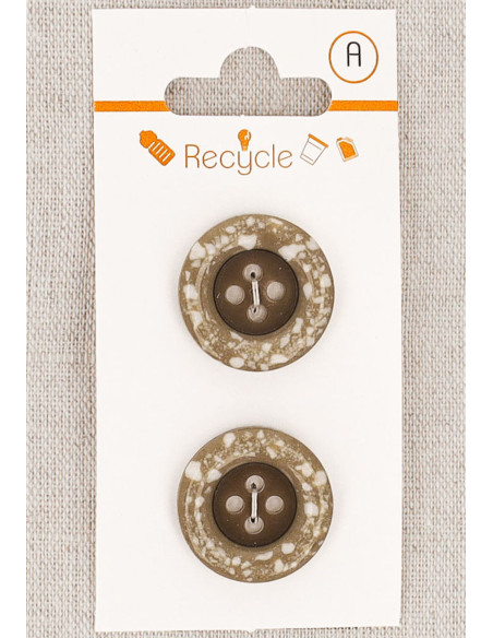 Karte mit 2 taupefarbenen Knöpfen, 20 mm, 4 Löcher - Gerollter Rand