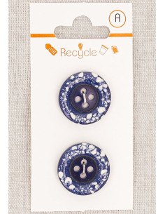 Karte mit 2 Jeansblau-Knöpfen 20 mm 4 Löcher - Gerollter Rand