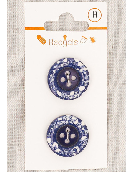 Karte mit 2 Jeansblau-Knöpfen 20 mm 4 Löcher - Gerollter Rand