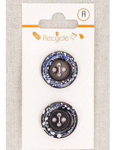 Karte mit 2 marineblauen Knöpfen, 20 mm, 4 Löcher - Gerollter Rand