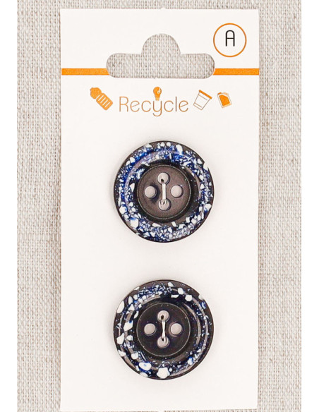 Karte mit 2 marineblauen Knöpfen, 20 mm, 4 Löcher - Gerollter Rand