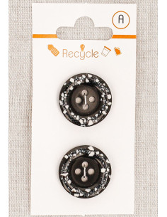 Karte mit 2 schwarzen Knöpfen 20 mm 4 Löcher - Gerollter Rand