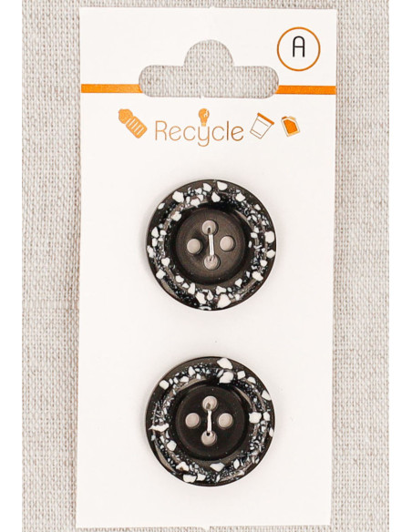Karte mit 2 schwarzen Knöpfen 20 mm 4 Löcher - Gerollter Rand