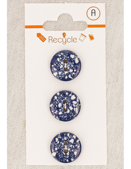 Karte mit 3 Jeansblau-Knöpfen 15 mm 2 Löcher - Terrazzo