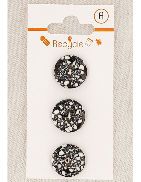 Karte mit 3 schwarzen Knöpfen 15 mm 2 Löcher - Terrazzo