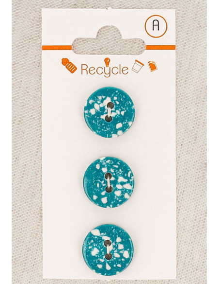Karte mit 3 türkisfarbenen Knöpfen, 15 mm, 2 Löcher - Terrazzo