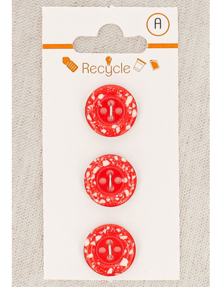 Karte mit 3 roten Knöpfen 15 mm 4 Löcher - Gerollter Rand Terrazzo