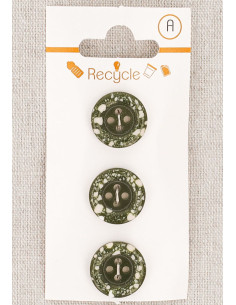 Karte mit 3 khakifarbenen Knöpfen, 15 mm, 4 Löcher - Gerollter Rand Terrazzo