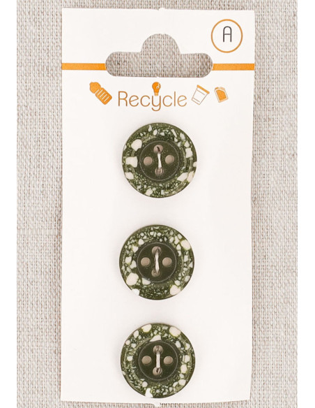 Karte mit 3 khakifarbenen Knöpfen, 15 mm, 4 Löcher - Gerollter Rand Terrazzo