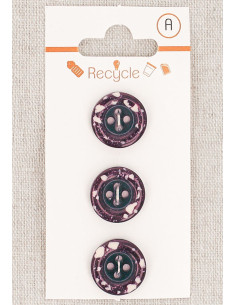 Karte mit 3 violetten Knöpfen 15 mm 4 Löcher - Gerollter Rand Terrazzo
