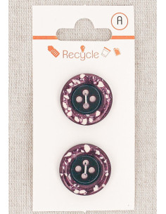 Karte mit 2 violetten Knöpfen, 20 mm, 4 Löcher - Gerollter Rand Terrazzo