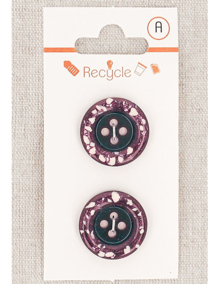 Karte mit 2 violetten Knöpfen, 20 mm, 4 Löcher - Gerollter Rand Terrazzo