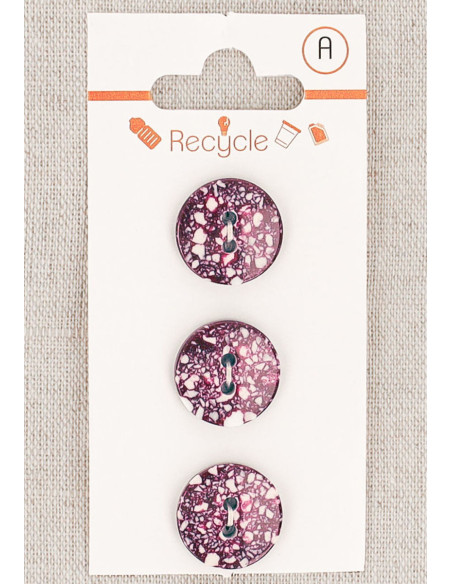 Karte mit 3 violetten Knöpfen 15 mm 2 Löcher - Terrazzo