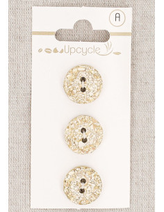 Karte mit 3 beige gesprenkelten Knöpfen, 15 mm, 2 Löcher