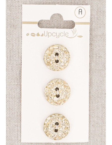 Karte mit 3 beige gesprenkelten Knöpfen, 15 mm, 2 Löcher