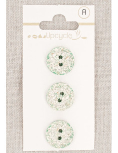 Karte mit 3 mintfarbenen Knöpfen, 15 mm, 2 Löcher - Gesprenkelt