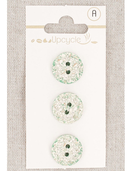 Karte mit 3 mintfarbenen Knöpfen, 15 mm, 2 Löcher - Gesprenkelt