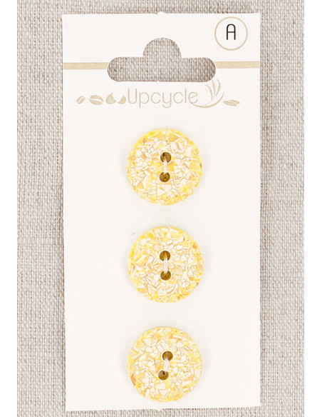 Karte mit 3 zitronengelben Knöpfen, 15 mm, 2 Löcher - Gesprenkelt