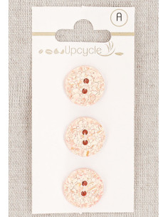 Karte mit 3 rosa Knöpfen 15 mm 2 Löcher - Gesprenkelt