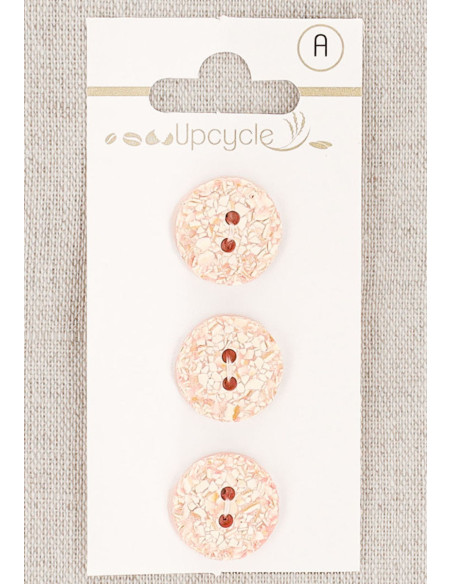 Karte mit 3 rosa Knöpfen 15 mm 2 Löcher - Gesprenkelt