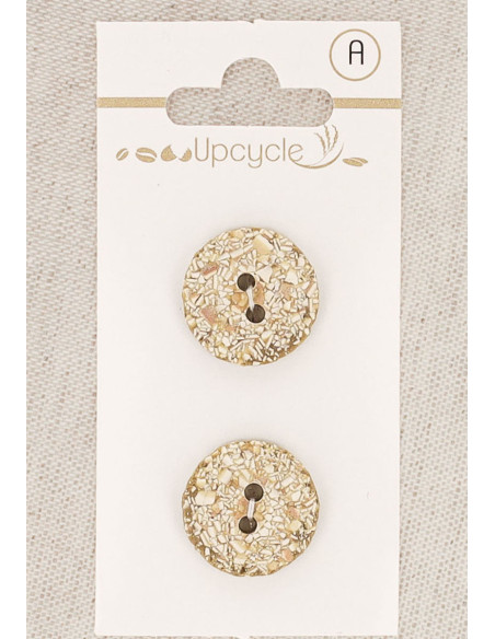 Karte mit 2 beige gesprenkelten Knöpfen, 18 mm, 2 Löcher