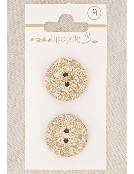 Karte mit 2 beige gesprenkelten Knöpfen, 20 mm, 2 Löcher