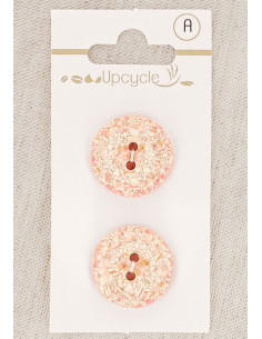 Karte mit 2 rosa Knöpfen, 20 mm, 2 Löcher - Gesprenkelt