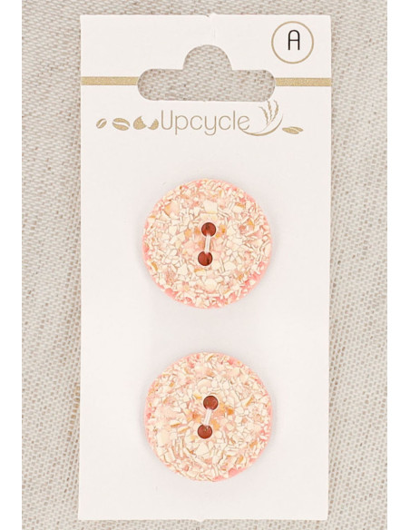 Karte mit 2 rosa Knöpfen, 20 mm, 2 Löcher - Gesprenkelt