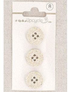 Karte mit 3 Knöpfen, ecru, 15 mm, 4 Löcher - Reiskörner