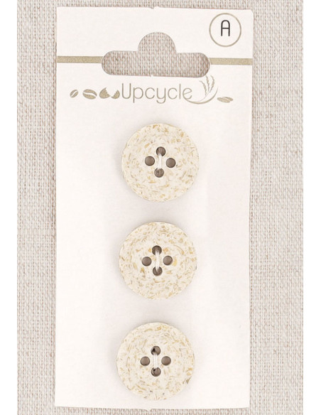 Karte mit 3 Knöpfen, ecru, 15 mm, 4 Löcher - Reiskörner