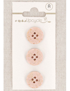 Karte mit 3 rosa Knöpfen 15 mm 4 Löcher - Reiskörner