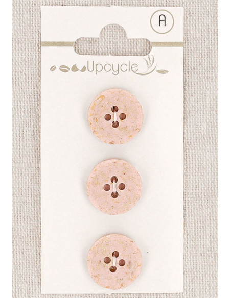 Karte mit 3 rosa Knöpfen 15 mm 4 Löcher - Reiskörner