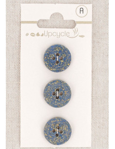 Karte mit 3 blauen Knöpfen 15 mm 4 Löcher - Reiskörner