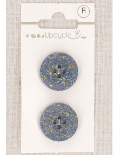 Karte mit 2 blauen Knöpfen, 20 mm, 4 Löcher - Reiskörner