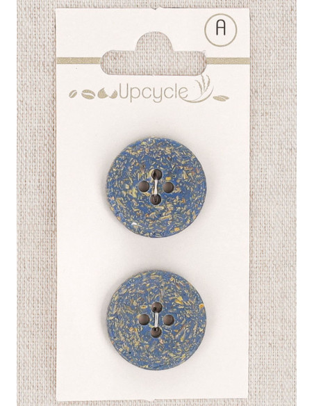 Karte mit 2 blauen Knöpfen, 20 mm, 4 Löcher - Reiskörner