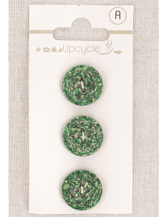 Karte mit 3 grünen Knöpfen, 15 mm, 4 Löcher - Reiskörner