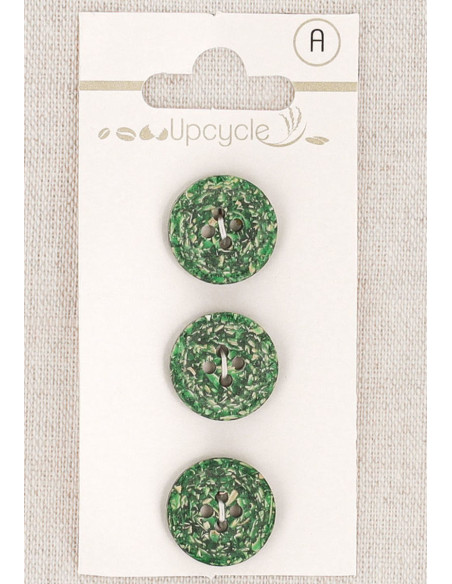 Karte mit 3 grünen Knöpfen, 15 mm, 4 Löcher - Reiskörner