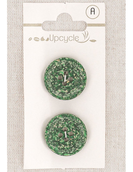 Karte mit 2 grünen Knöpfen, 20 mm, 4 Löcher - Reiskörner
