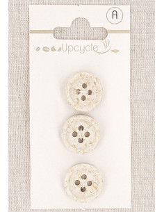 Karte mit 3 Knöpfen, ecru, 15 mm, 4 Löcher - Gerollte Reiskörner